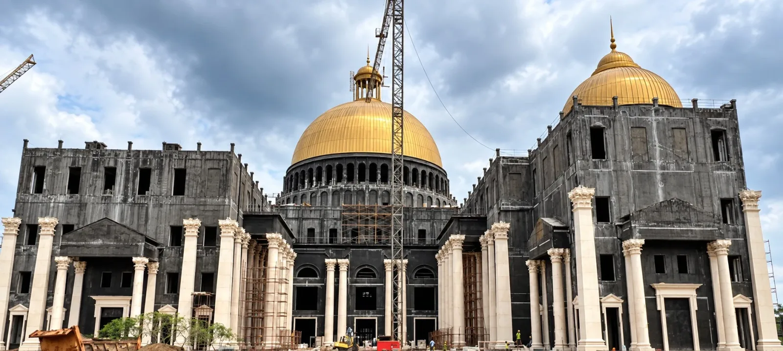 Presidential Palace O under construction, golden dome and colonnade